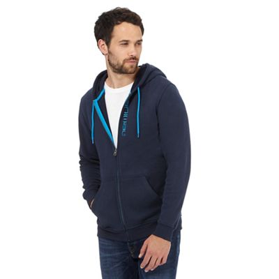 Big and tall navy logo detail zip through hoodie